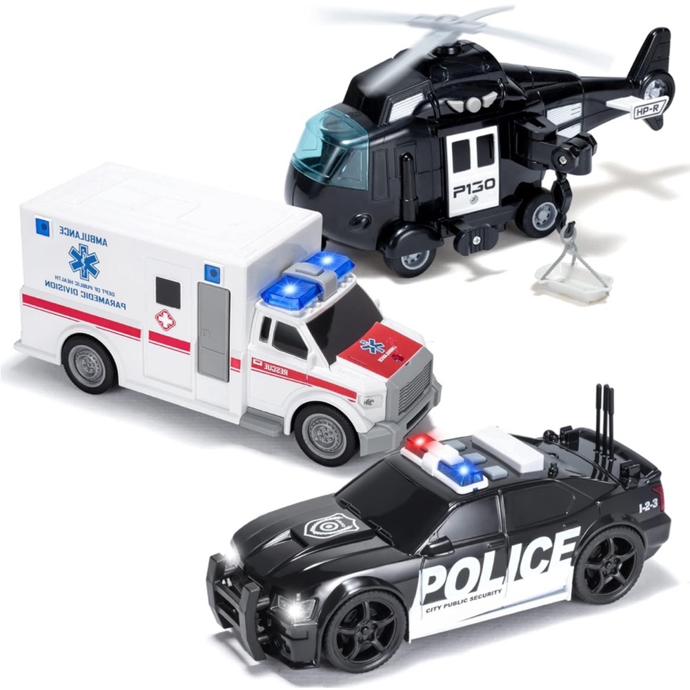 Friction Powered Emergency Vehicle🚓🚑🚁with Lights🚨&Sounds🔊